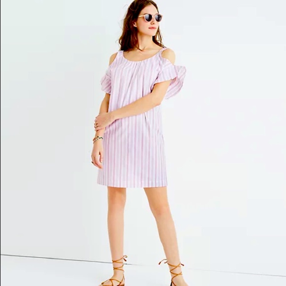 Madewell Rose Stripe Cold Shoulder Bell sleeve Cotton Cottage Core Dress NWT Xl